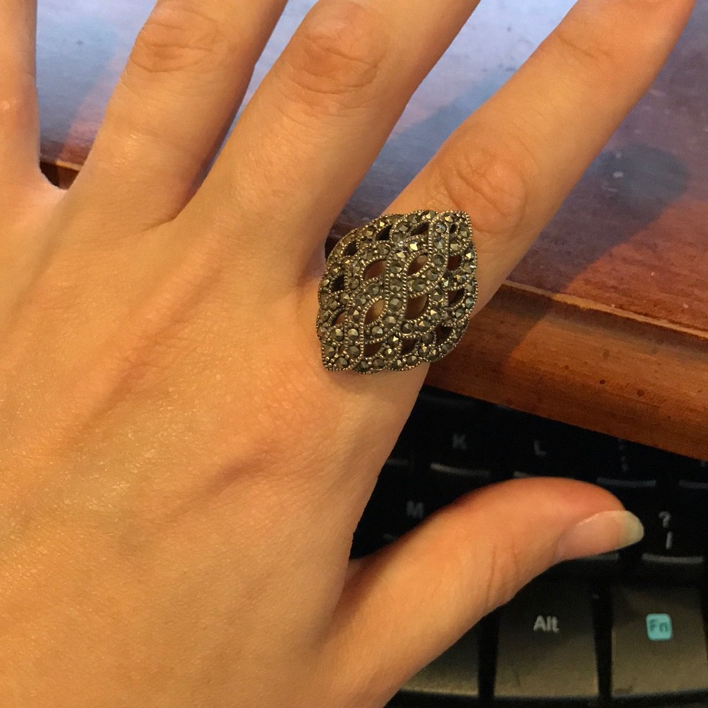 QVC Suspicion Sterling Marcasite Domed Braid Ring